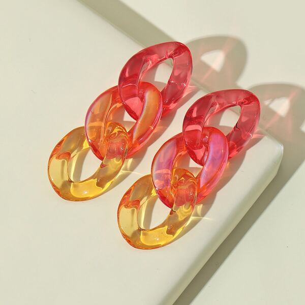 

Color Block Chain Drop Earrings, Multicolor