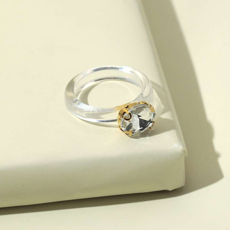 

Rhinestone Decor Resin Ring, Clear