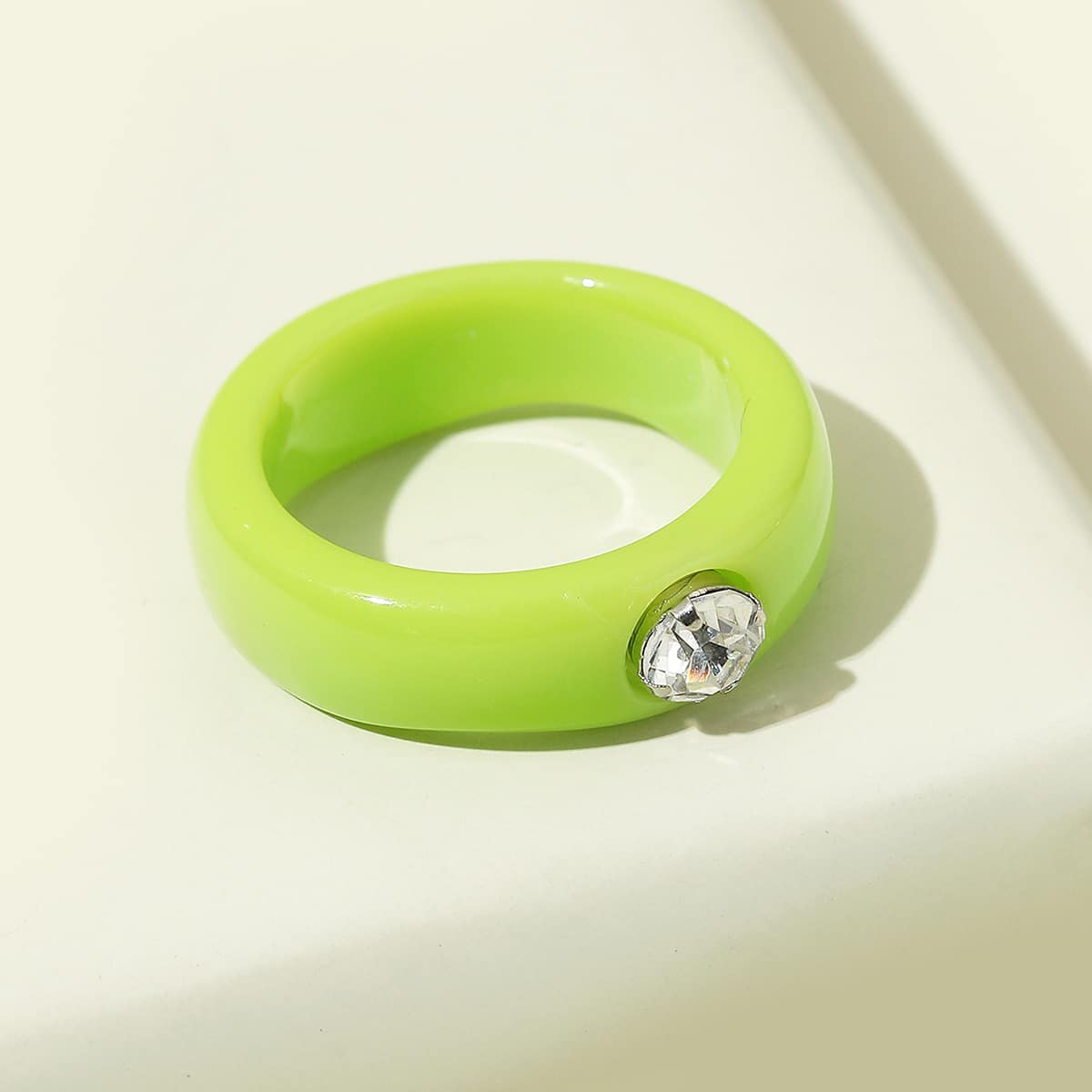 

Rhinestone Decor Resin Ring, Green