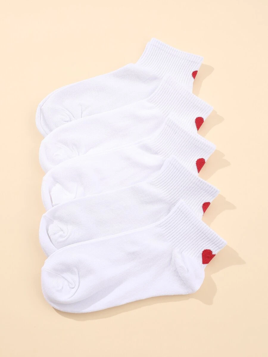 5pairs Heart Print Ankle Socks - White - View 1