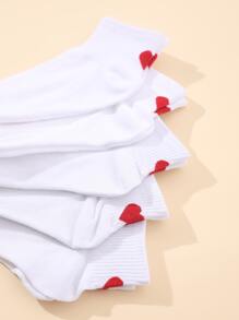 5pairs Heart Print Ankle Socks - White - View 2