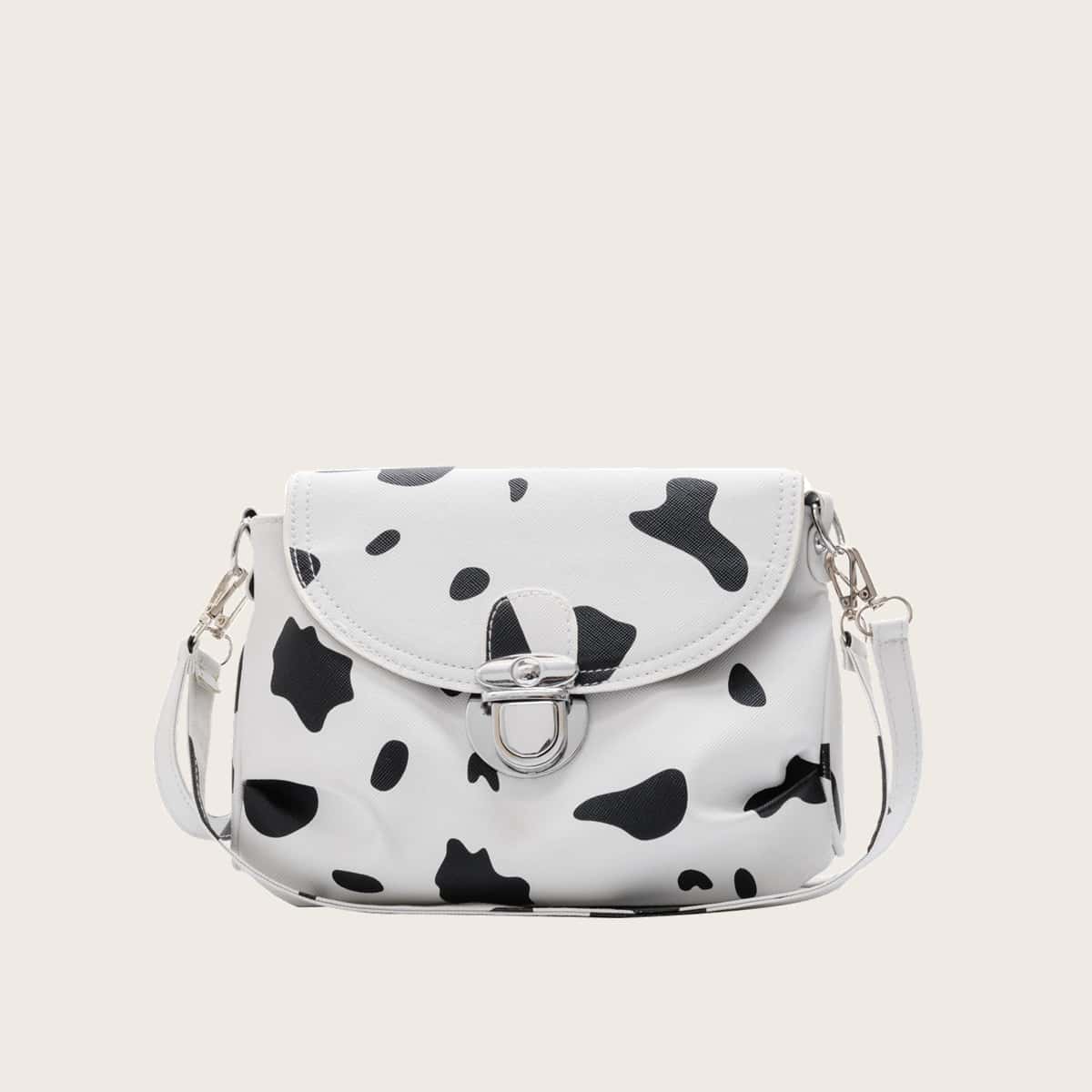 

Cow Print Crossbody Bag, Black and white