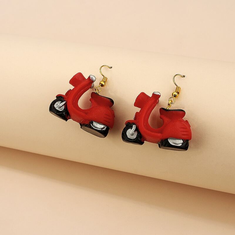 

Motorcycle Drop Earrings, Red