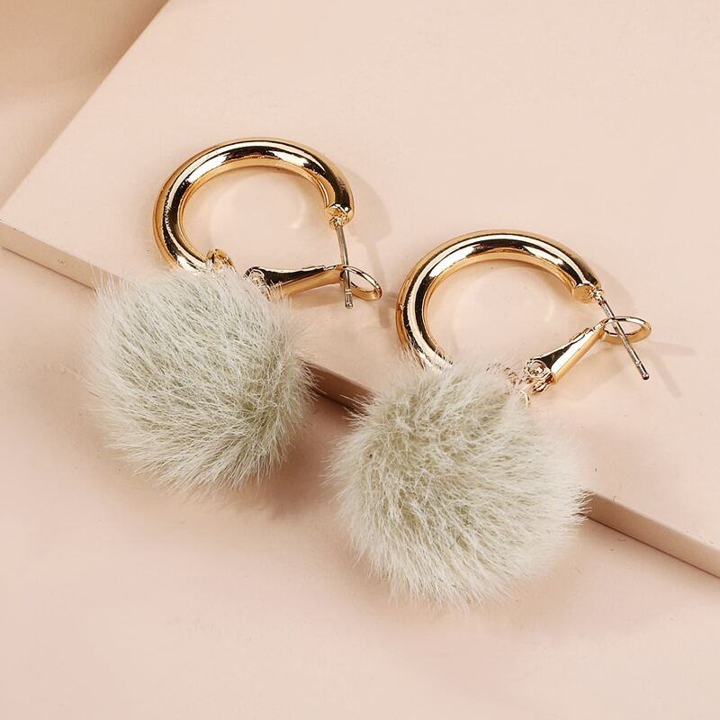 

Pom Pom Drop Earrings, Light grey