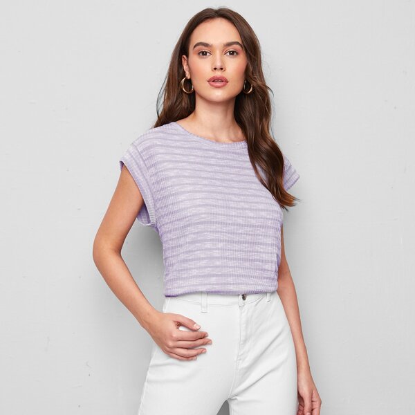 

Batwing Sleeve Rib-knit Tee, Lilac purple