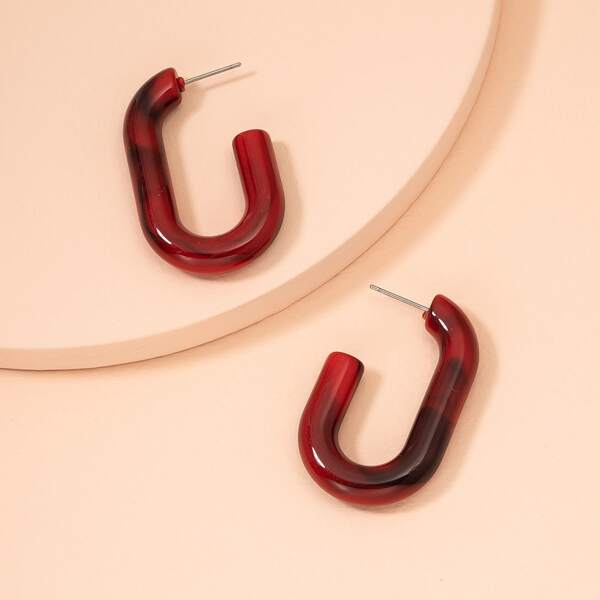 

Resin Geometric Open Hoop Earrings, Red