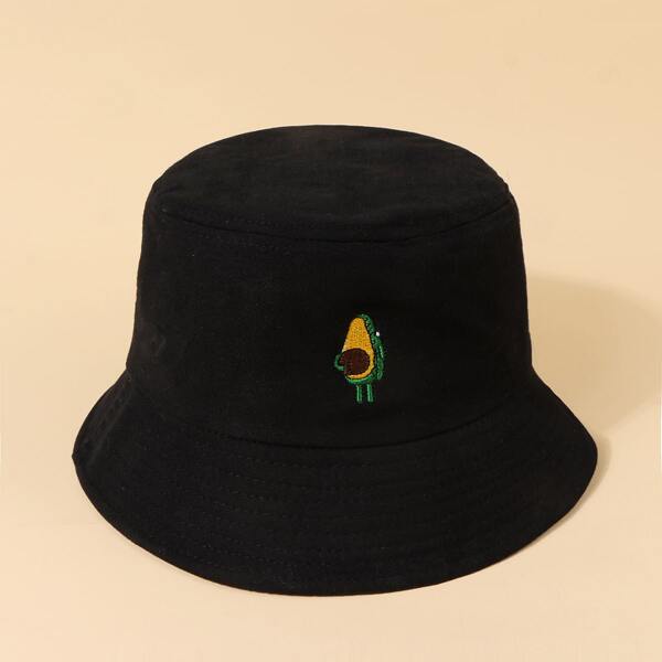 

Cartoon Embroidered Bucket Hat, Black