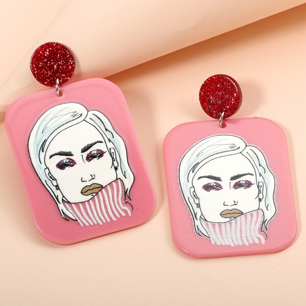 

Figure Graphic Geometric Drop Earrings, Pink