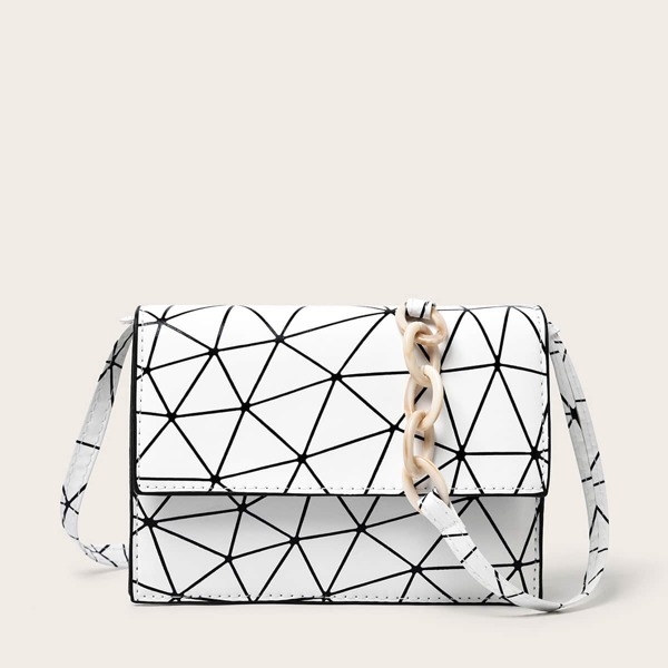 

Geometric Pattern Crossbody Bag, White