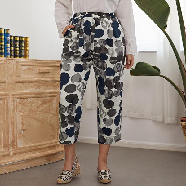 

Plus Graphic Print Slant Pocket Pants, Multicolor