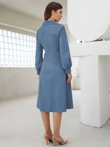 Modelyn Lapel Collar Double Breasted Shirt Dress