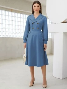 Modelyn Lapel Collar Double Breasted Shirt Dress
