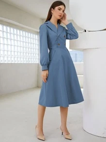 Modelyn Lapel Collar Double Breasted Shirt Dress