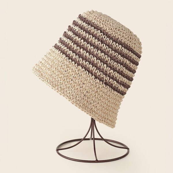 

Striped Straw Bucket Hat, Multicolor