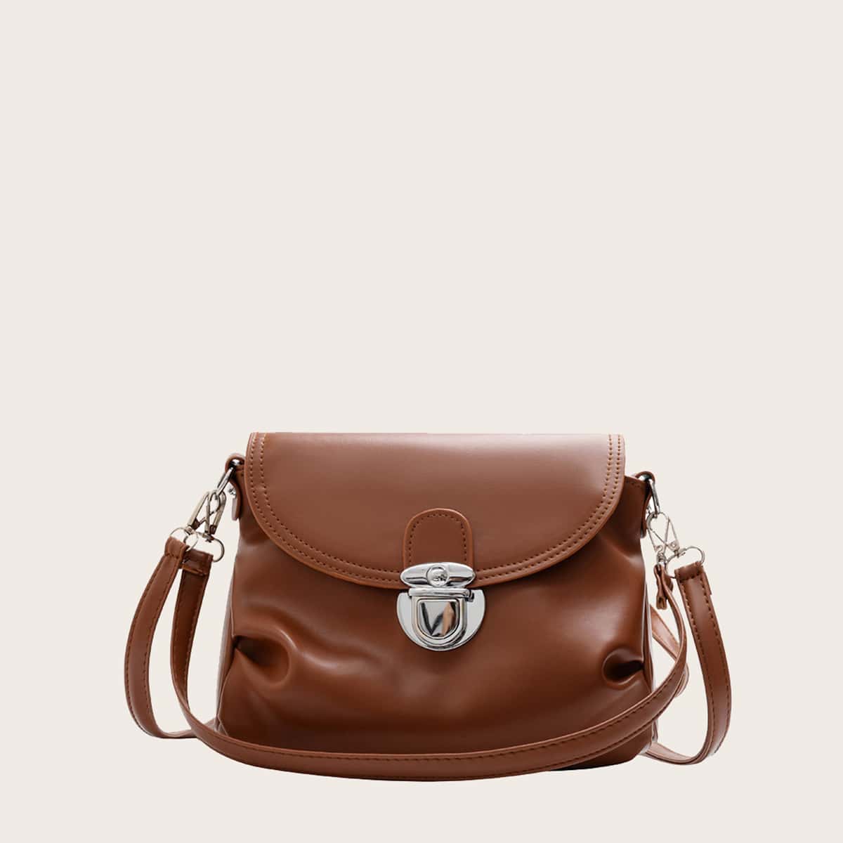 

Solid Push Lock Crossbody Bag, Brown