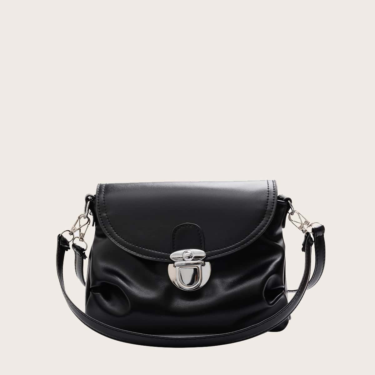

Solid Push Lock Crossbody Bag, Black