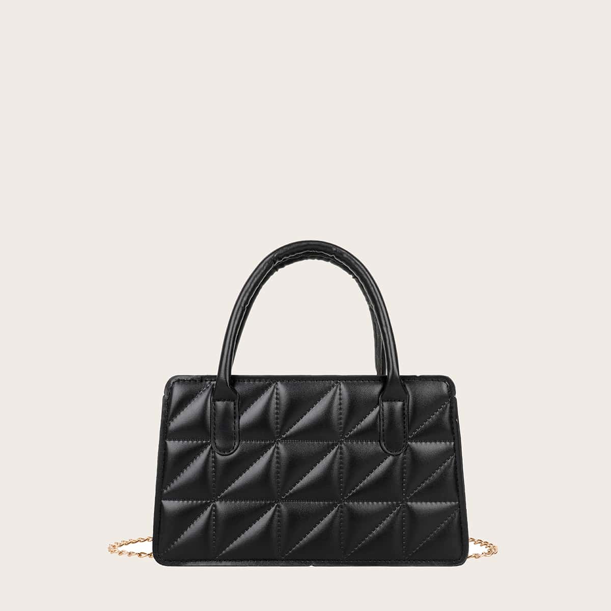 

Quilted Chain Satchel Bag, Black