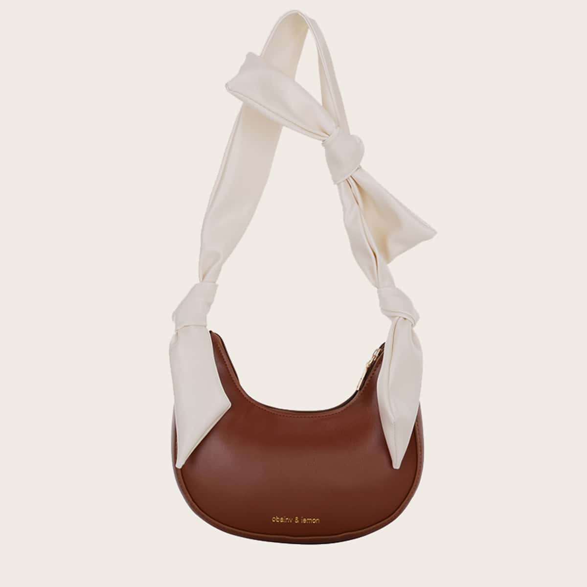 

Colorblock Knot Strap Hobo Bag, Brown
