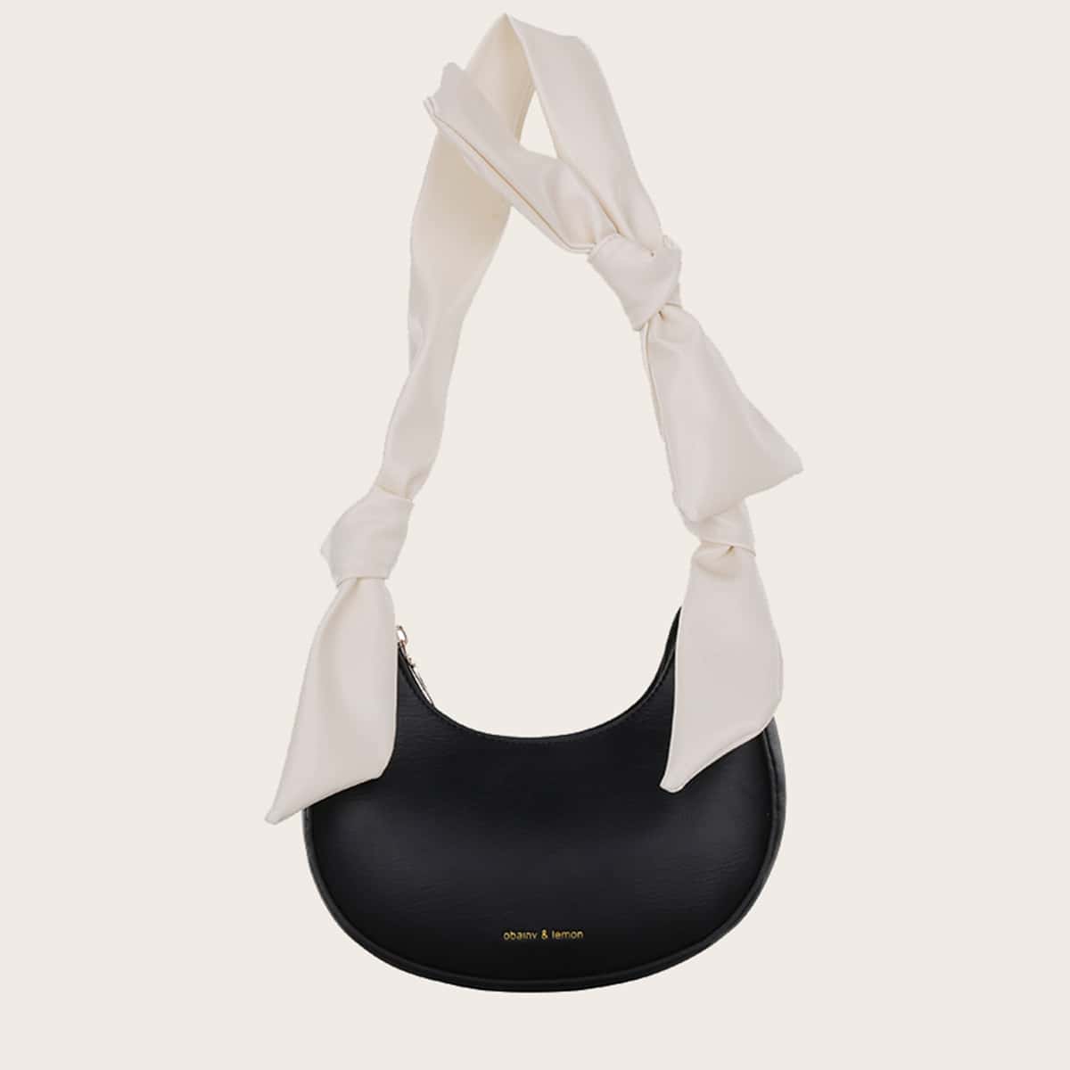 

Colorblock Knot Strap Hobo Bag, Black
