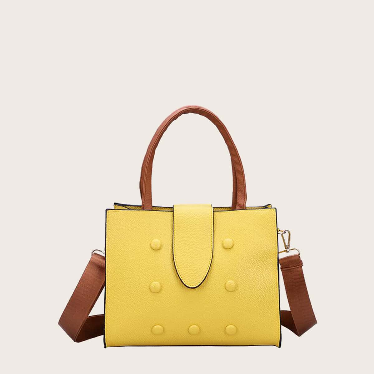

Colorblock Strap Satchel Bag, Yellow