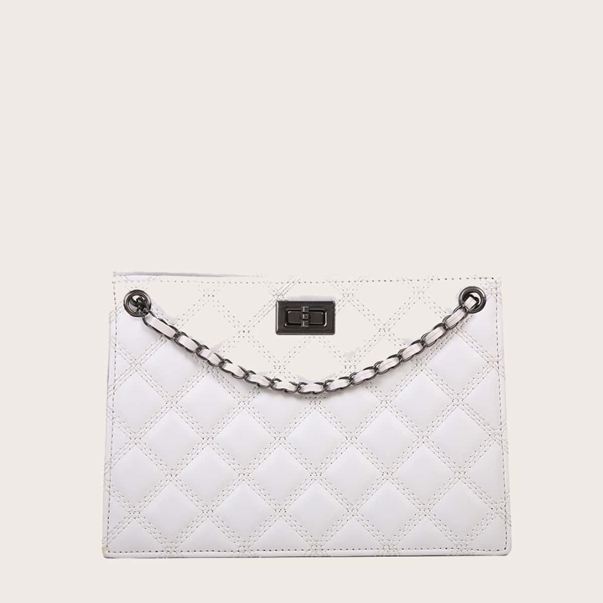 

Quilted Chain Shoulder Bag, White