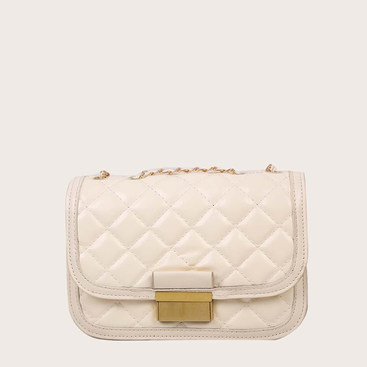 

Quilted Chain Crossbody Bag, Beige