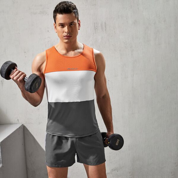 

Men Cut And Sew & Letter Graphic Sports Set, Multicolor
