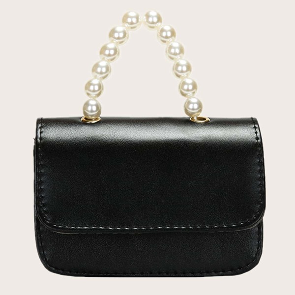 

Mini Faux Pearl Handle Satchel Bag, Black