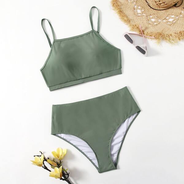 

Plus High Waisted Bikini Swimsuit, Army green