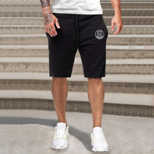 

Men Letter Graphic Drawstring Waist Shorts, Black