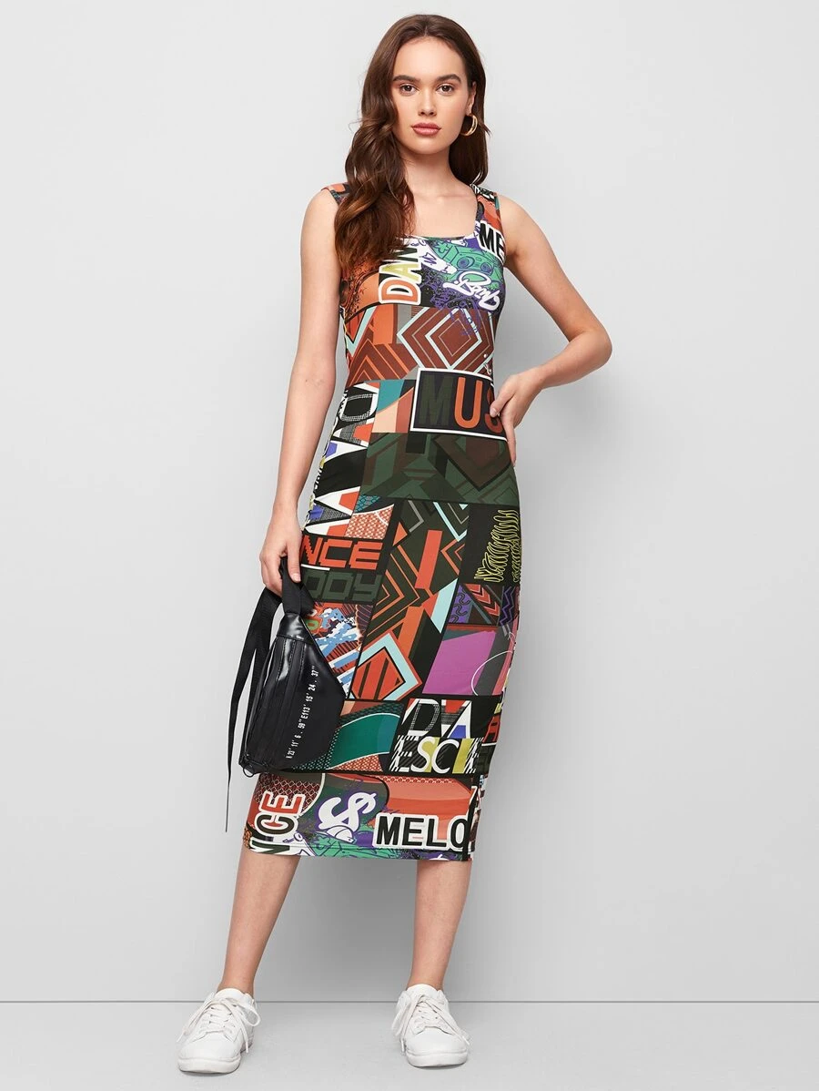 Seusyu Pop Art Print Bodycon Dress - Multicolor - View 1