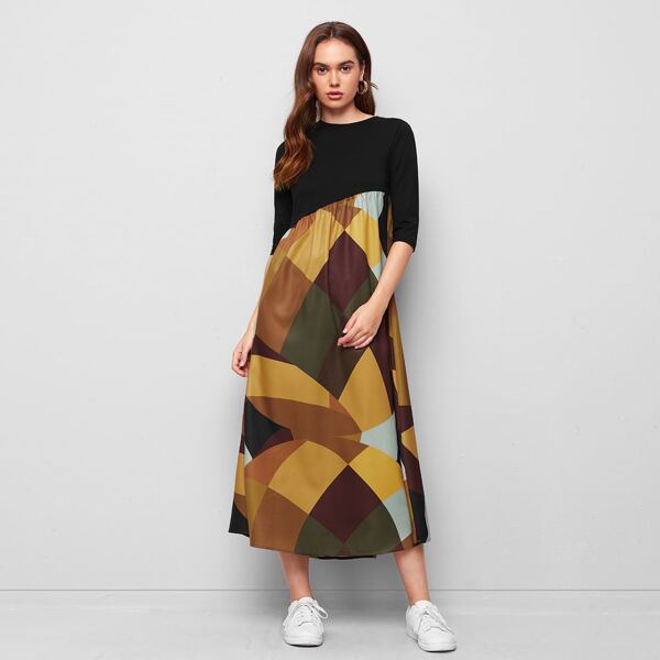 

High Waist Colorblock Dress, Multicolor