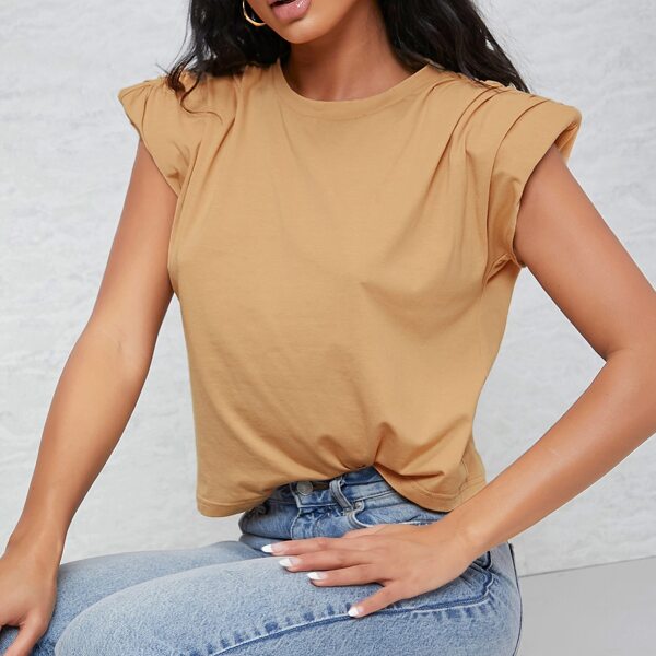 

Solid Padded Shoulders Tee, Camel