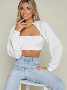 SHEIN BAE Curb Chain Long Sleeve Shrug Jumper - White - View 1
