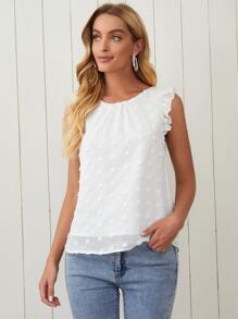 SHEIN Frenchy 褶邊布點上衣 - 白色 - 查看 1