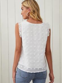 SHEIN Frenchy 褶邊布點上衣 - 白色 - 查看 2