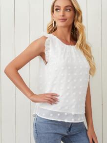 SHEIN Frenchy 褶邊布點上衣 - 白色 - 查看 3