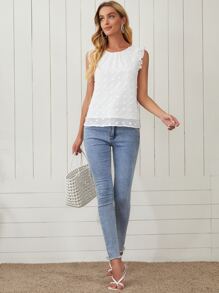 SHEIN Frenchy 褶邊布點上衣 - 白色 - 查看 5