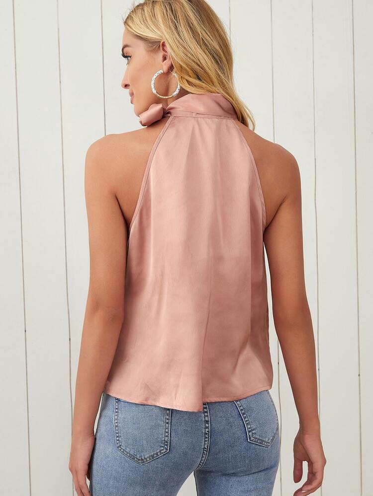 SHEIN Privé Knot Detail Solid Top - Dusty Pink - View 2
