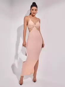 SHEIN BAE Cutout Solid Split Hem Dress - Baby Pink - View 1