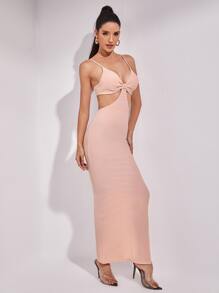 SHEIN BAE Cutout Solid Split Hem Dress - Baby Pink - View 3