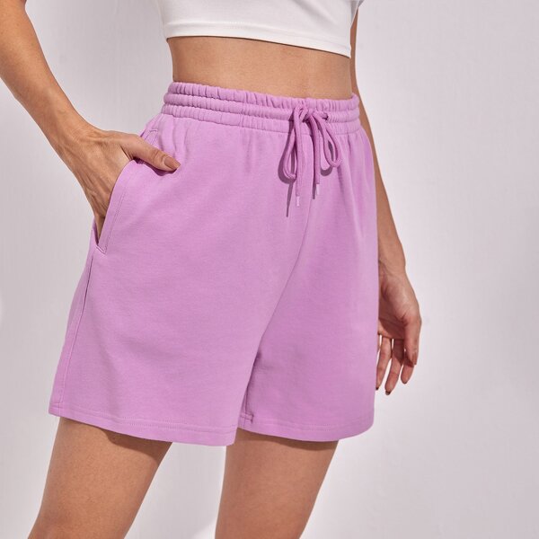 

Drawstring Waist Solid Track Shorts, Purple
