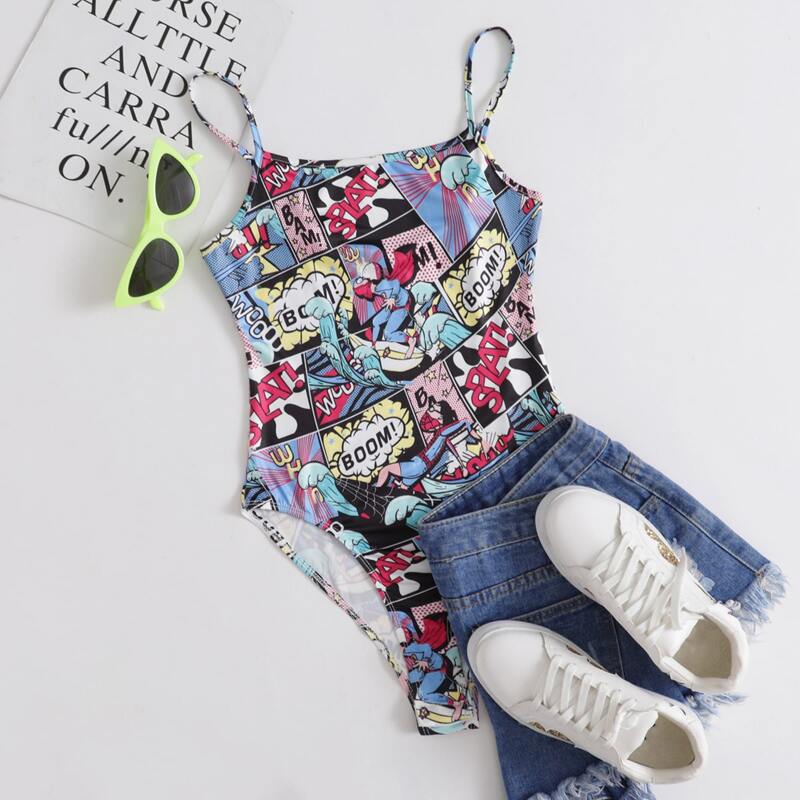 

Pop Art Print Slip Bodysuit, Multicolor