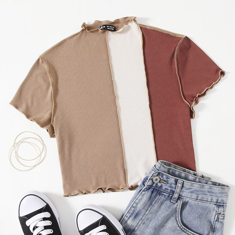 

Lettuce Trim Rib-knit Colorblock Tee, Multicolor