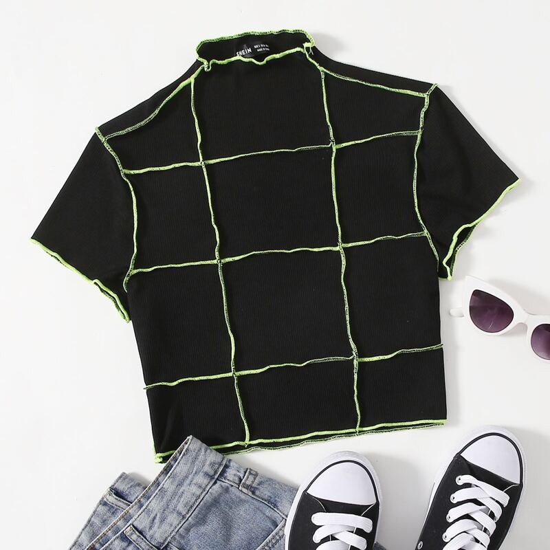 

Stitch Trim Lettuce Edge Tee, Black