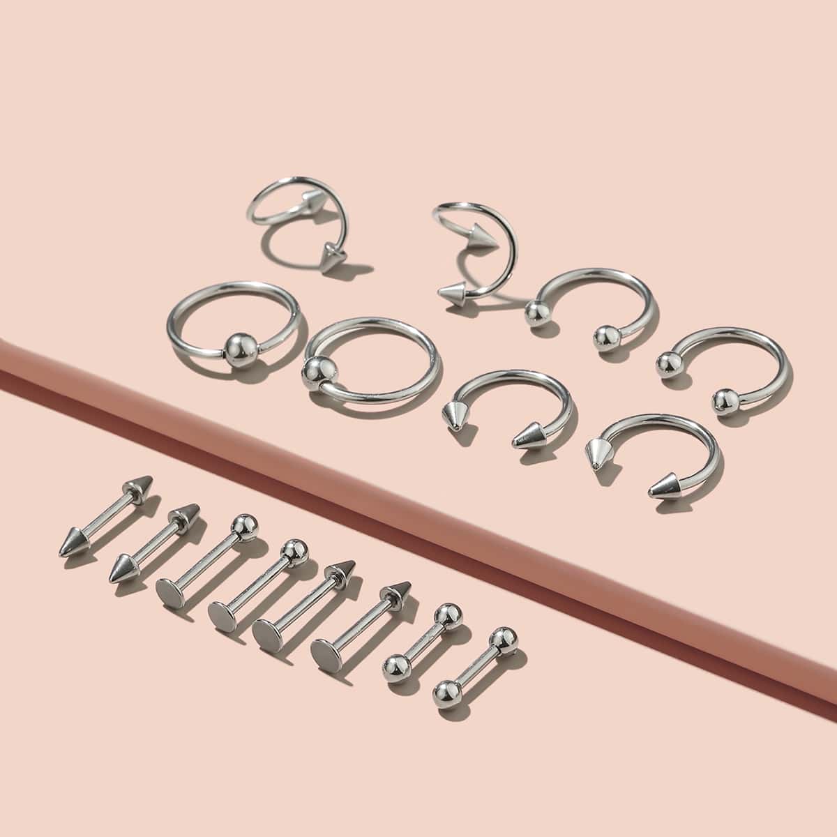 

16pcs Simple Nose Ring, Silver