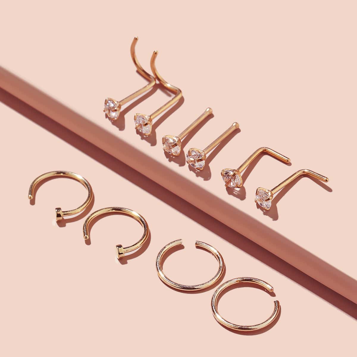 

10pcs Rhinestone Nose Ring, Gold