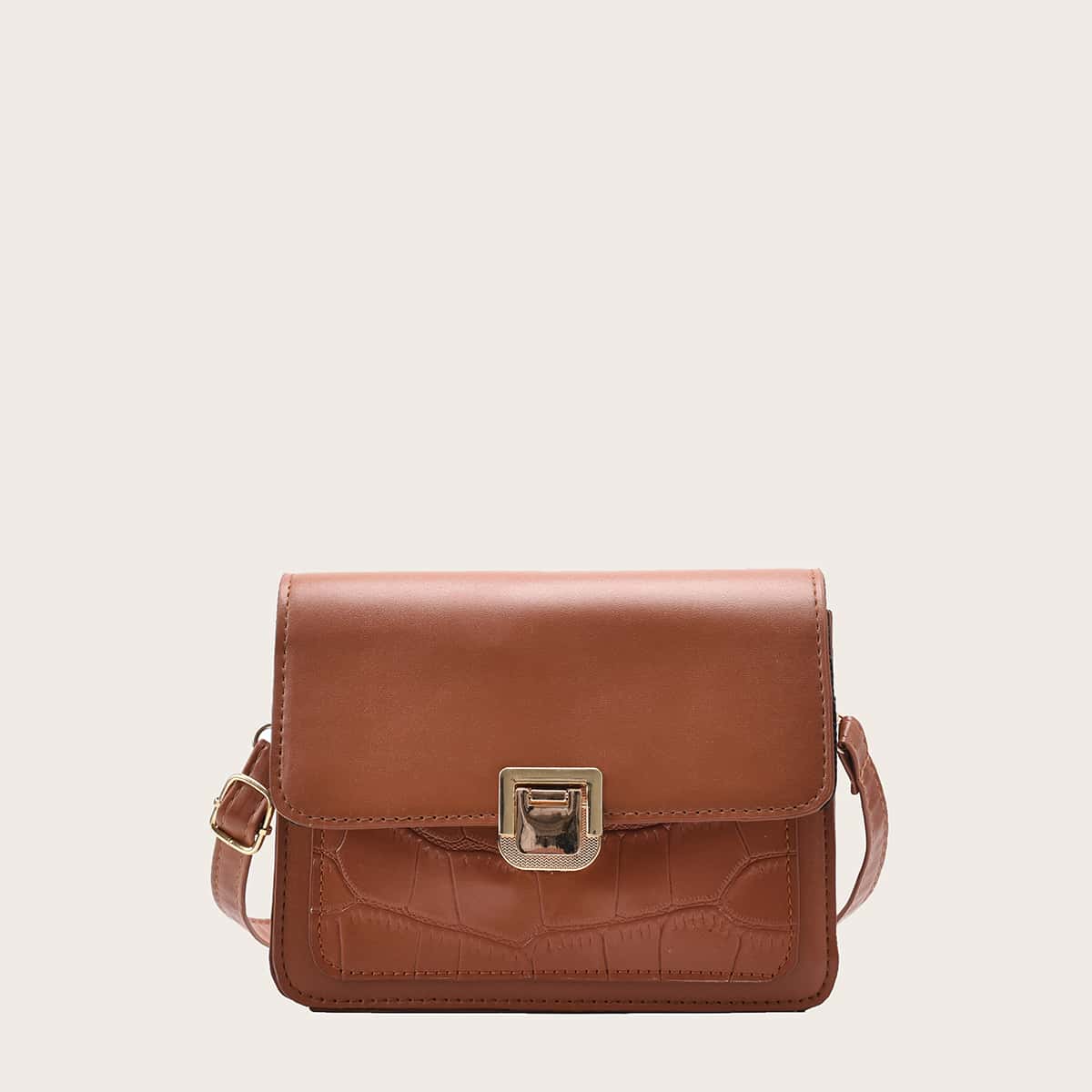 

Croc Embossed Flap Crossbody Bag, Brown