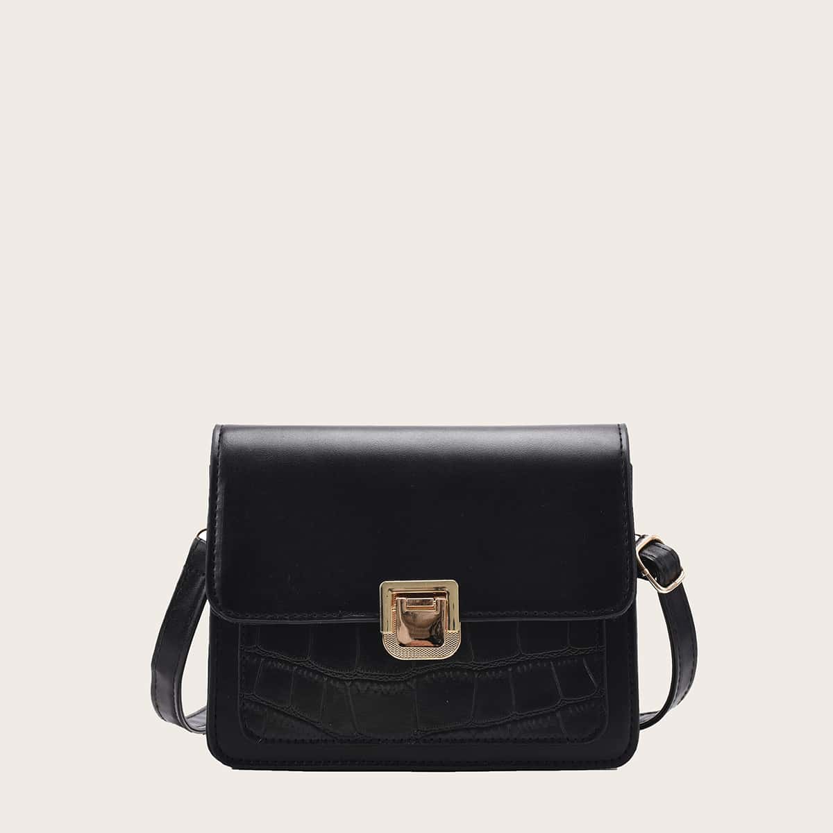 

Croc Embossed Flap Crossbody Bag, Black