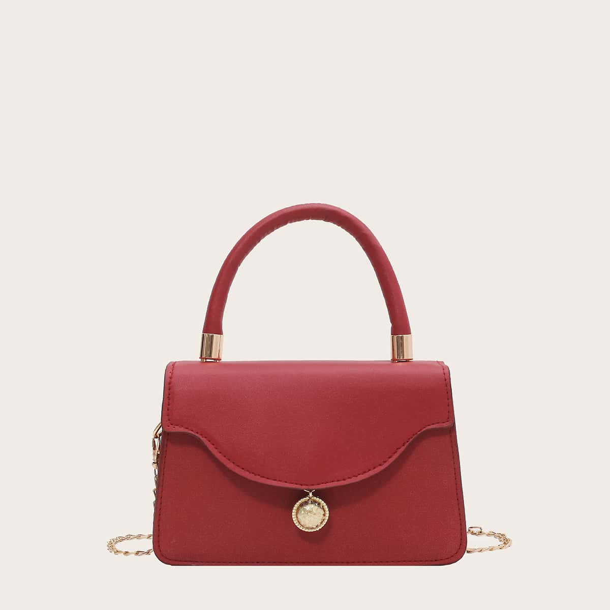 

Ball Decor Chain Satchel Bag, Burgundy